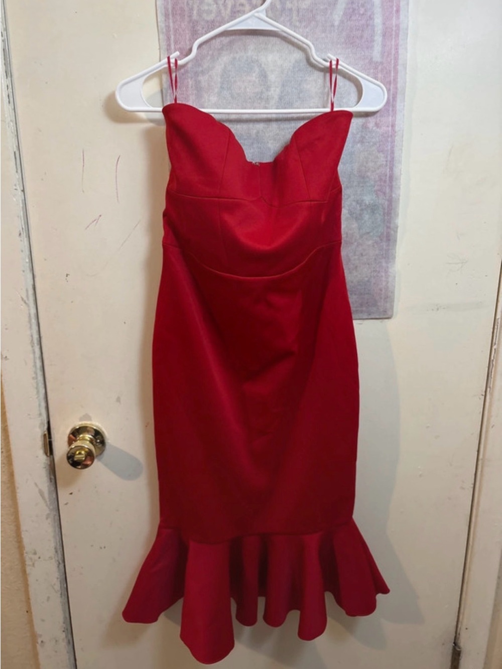 Express Red Sweetheart Midi Dress with Mermaid Flounce